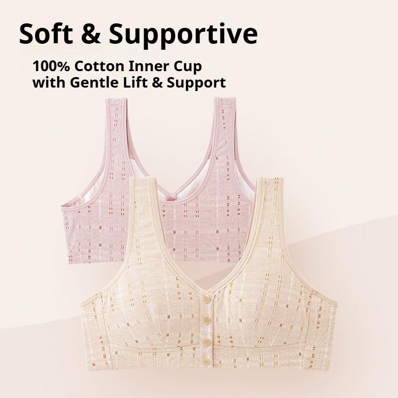 Plus-size Bra for Middle-aged and Elderly Women Comfortable Vest Style Front Opening Breathable Cotton Lining