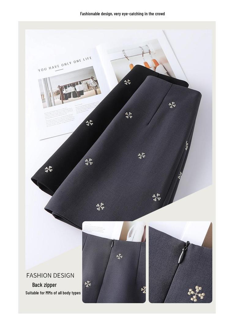 Spring 2026 Sweet Embroidered A-Line High Waist Gray Skirt for Women – Versatile, Slimming, Temperament Style