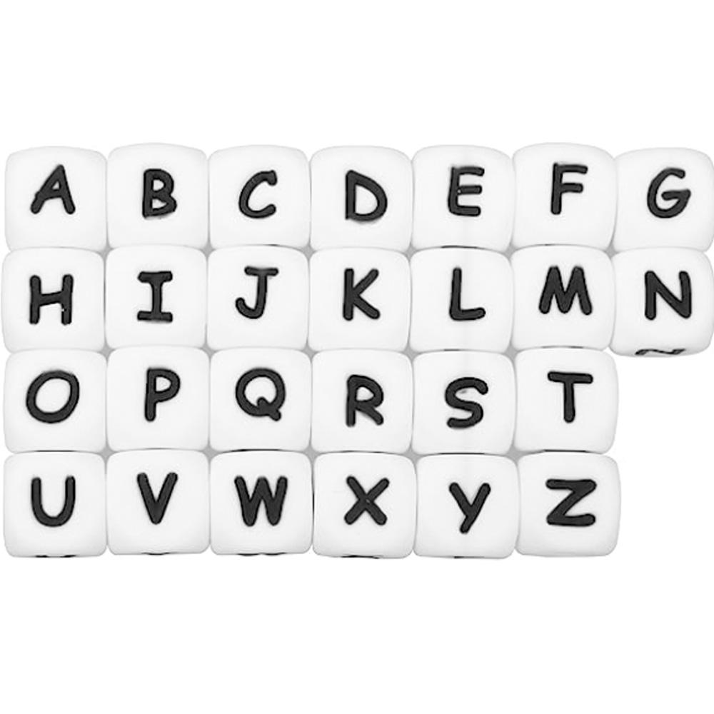 50Pcs/lot Silicone Bead Letters 12mm White Silicone Alphabet Beads DIY Bracelet Pacifier Chain Accessories For Jewelry Making