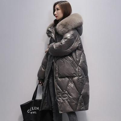 Mode Hiver Manteau Long Ample Slim Épais à Col en Fourrure pour Femmes