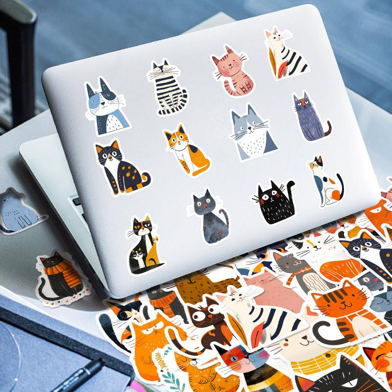 50PCS Cartoon Cat Waterproof Stickers DIY Refrigerator Notebook Computer Water Cup Luggage Decoration Creative Cat Art Stickers