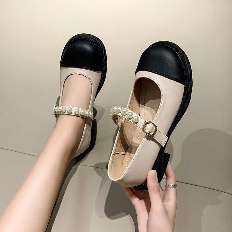 Mary Jane Women's Shoes Summer Shoes Fashionable and Comfortable Loafers Pearl College Style Flat Single Shoes