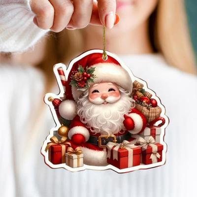 Χριστουγεννιάτικο Στολίδι Άγιος Βασίλης 2D Ακρυλικό Κινούμενο Σχέδιο Άγιος Βασίλης Στολίδι Χριστουγεννιάτικου Δέντρου για Δέντρο Διακοπών Πόρτα Παράθυρο Αυτοκίνητο Κρεμαστή Διακόσμηση