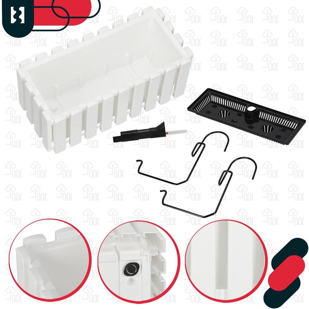 Flowerpot Balcony Terrace Box with Hooks Irrigation System White 40cm