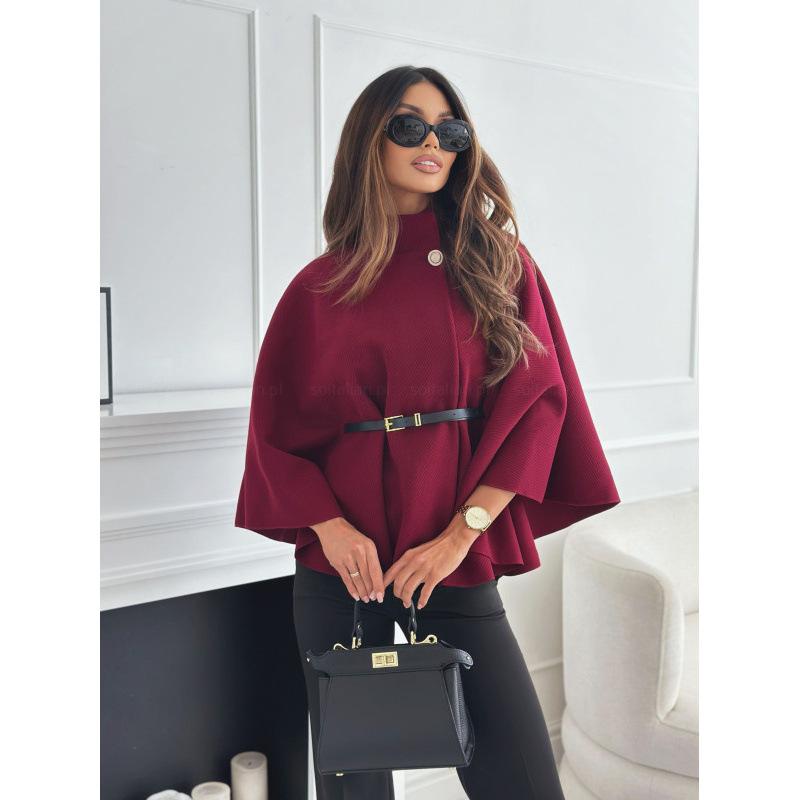 Women's Autumn/Winter Round Neck Elegant Wool Coat British Style A-line Cape Top