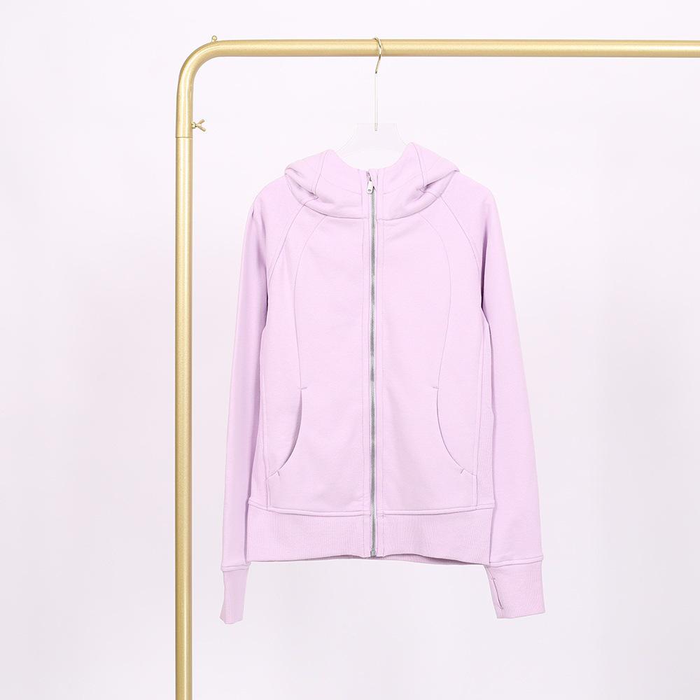 LULU Embossed Slim Fit Full Zip Fleece Hoodie - Gold Logo & Zipper, Casual Yoga Wear.
