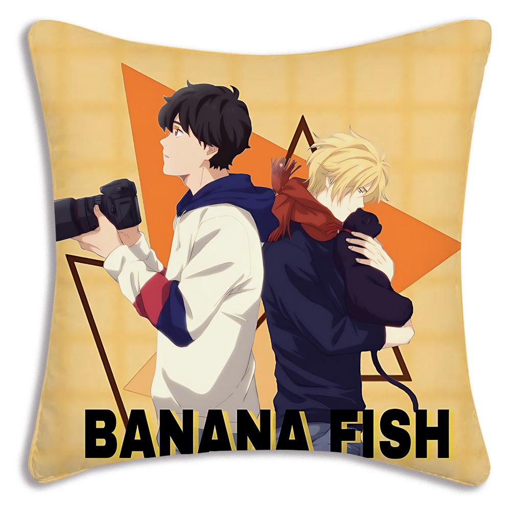 Anime Bananas F-Fish Pillow Covers Cartoon Sofa Decorative Home Double-sided Printing Short Plush Cute Cushion Cover