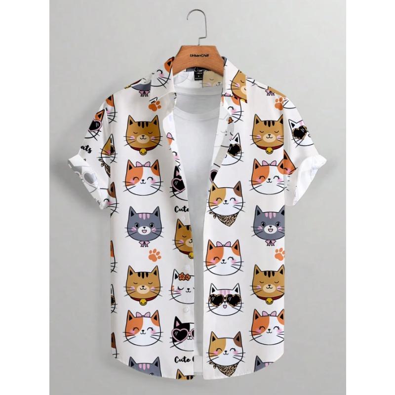 Unisex Fashion Men's Cute Cat Print Casual Daily Wear 3D Printing Short Sleeve Shirt Fashion Hawaiian Shirts For Men Harajuku