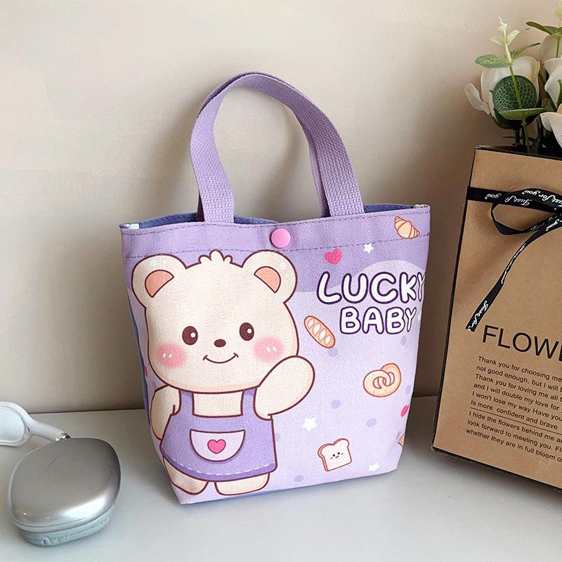 

Cute Cartoon Canvas Bucket Bag for Women Portable Small Handbag for Travel and Daily Use