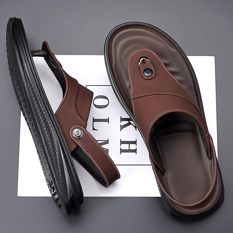 2024 New Shoes for Men Summer Genuine Leather Sandals Fashion Soft Latex Insole Casual Slipper Cool Beach Shoes