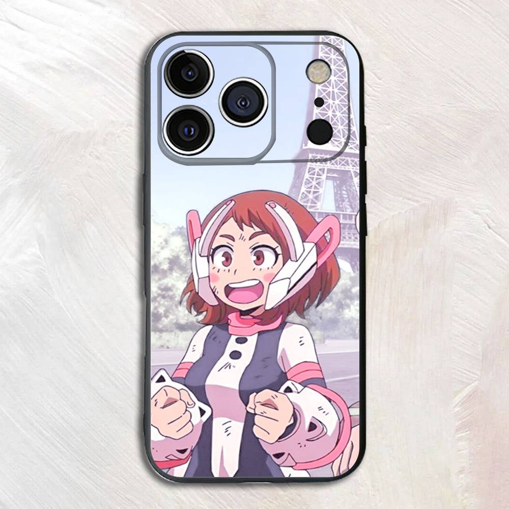 Anime Figur O-Ochaco U-Uraraka Schwarzes Handyhülle Für iPhone 17,16,15,14,13,12,13,11 Pro Max Plus mini Silikon Weiche Rückseite