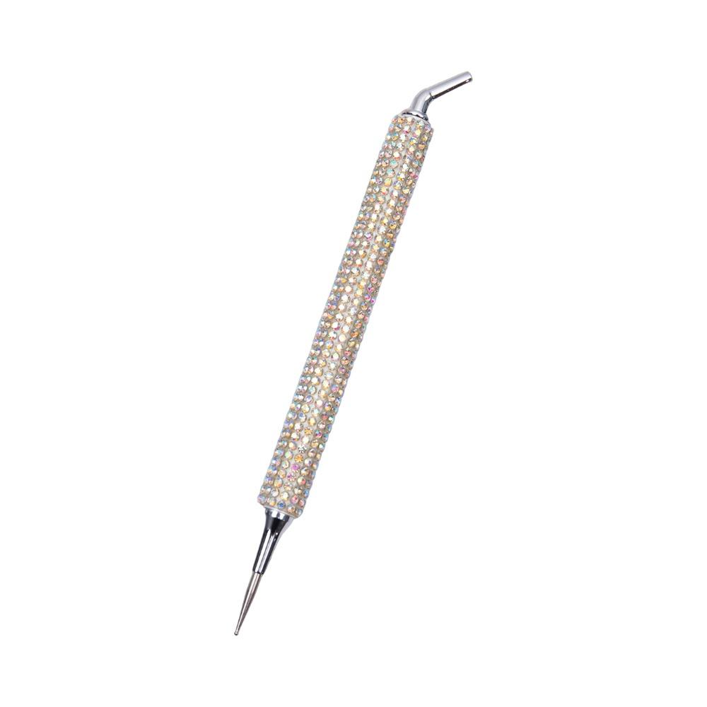 2-in-1 Dotting Pen Rhinestone Picker Pen DIY Manicure Nail Decoration Tool For Nail Charms Gems AB white