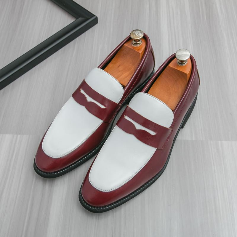 Fashion Open Mouth Laughing Leather Loafers Fashionable Color Blocked Men Low Cut Leather Shoes Elegant Business Office Men Casual Shoes