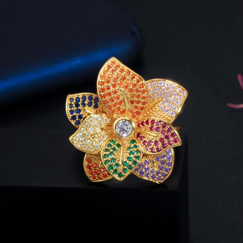 J0113 Full Of Colorful Zircon Flower Ring, Adjustable Women'S Ring