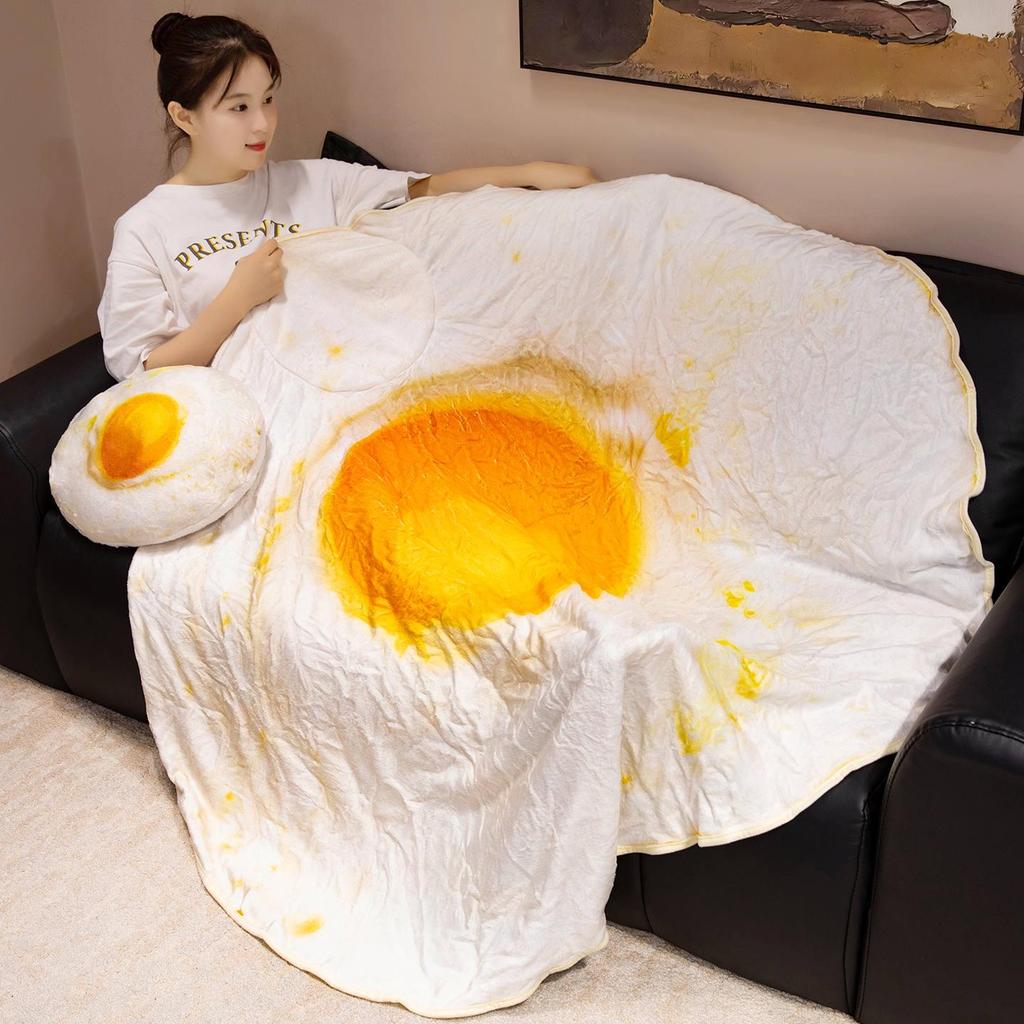 Cartoon Cabbage Watermelon Duck Egg 2-in-1 Flannel Hug Pillow & Nap Blanket