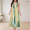 Women Plus Size Round Neck Triple Keyhole Cutout Sleeveless Printed Navy Blue Long Dress