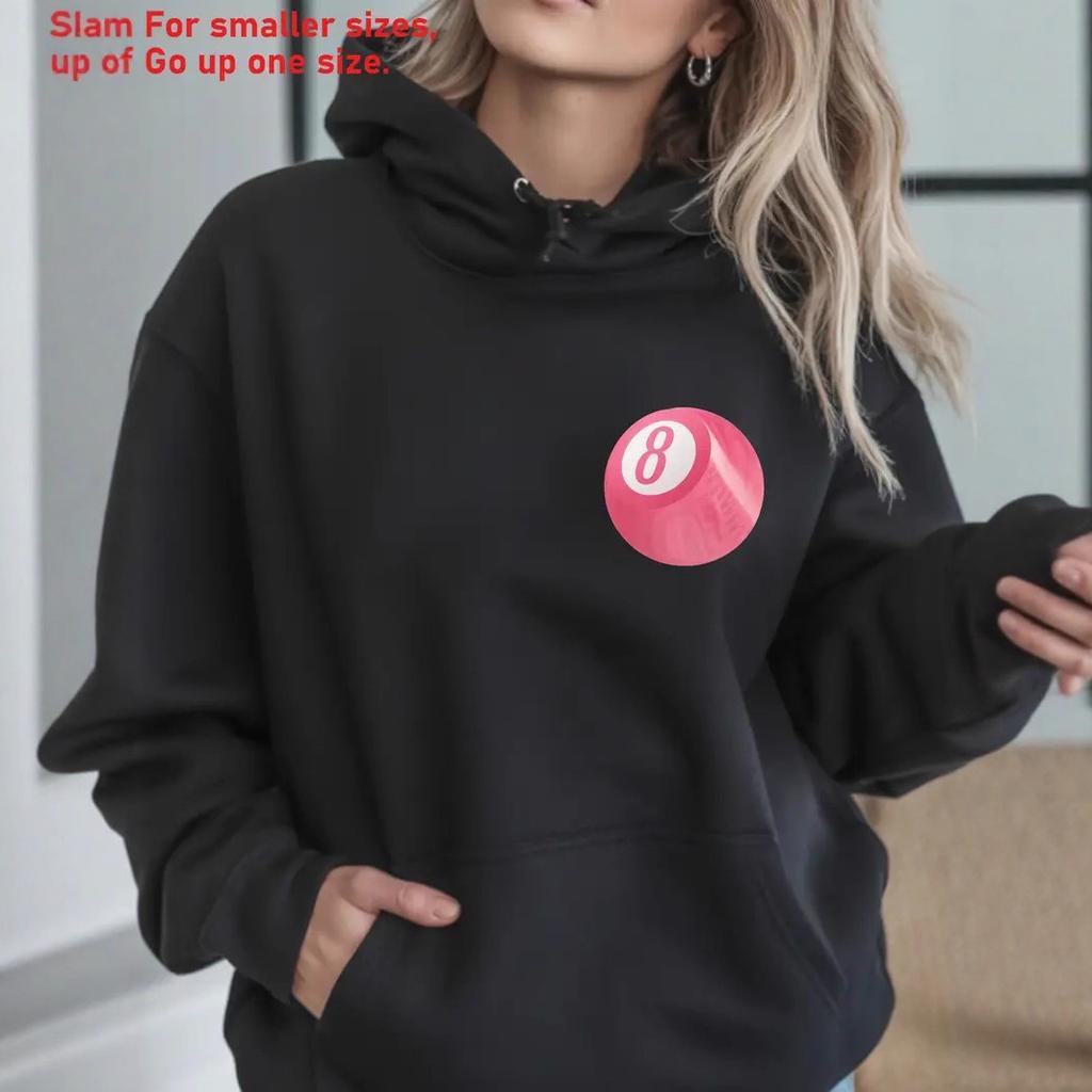 Ladies Spring Autumn Casual Hooded Long Sleeve 8 Ball Pool Printed Pullover Hoodies Sweatshirt Top