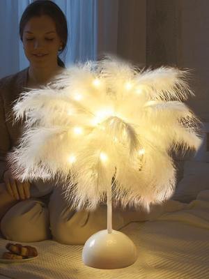 35cm Feder Tischlampe Nachttischlampe Nachtlicht LED Tischlampe für Schlafzimmer Wohnzimmer Party Hochzeit Weihnachten Valentinstag Deko(Ohne Akku)