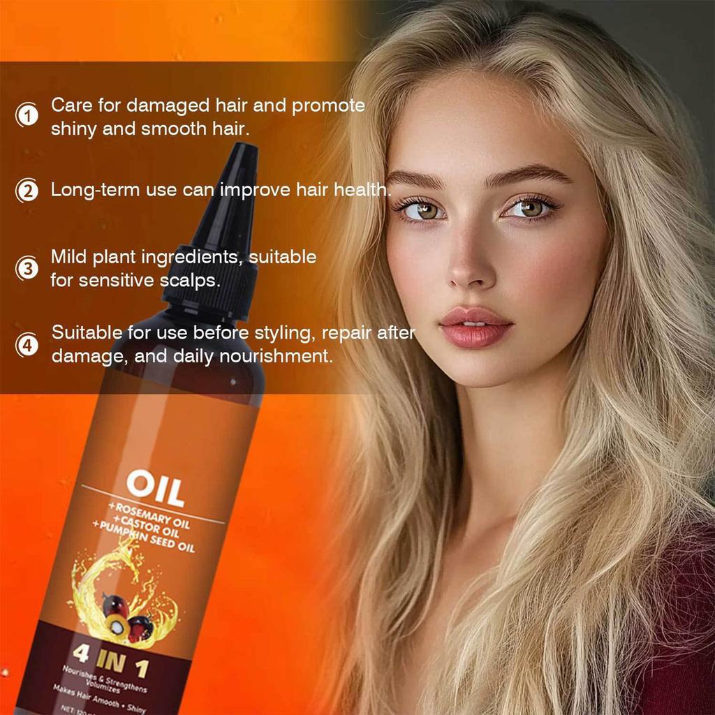 4in1 Hair Oil, Vegan Hair Oil Nourishes, Strengthens Hair Thickness And Reduces Split Ends, Suitable For All Hair Types (120ML)
