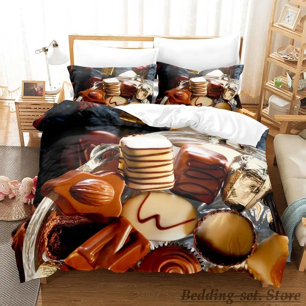 Chocolate Pattern Bedding Set Single Twin Full Queen King Size Anime Duvet Cover for Adult Kid Bedroom