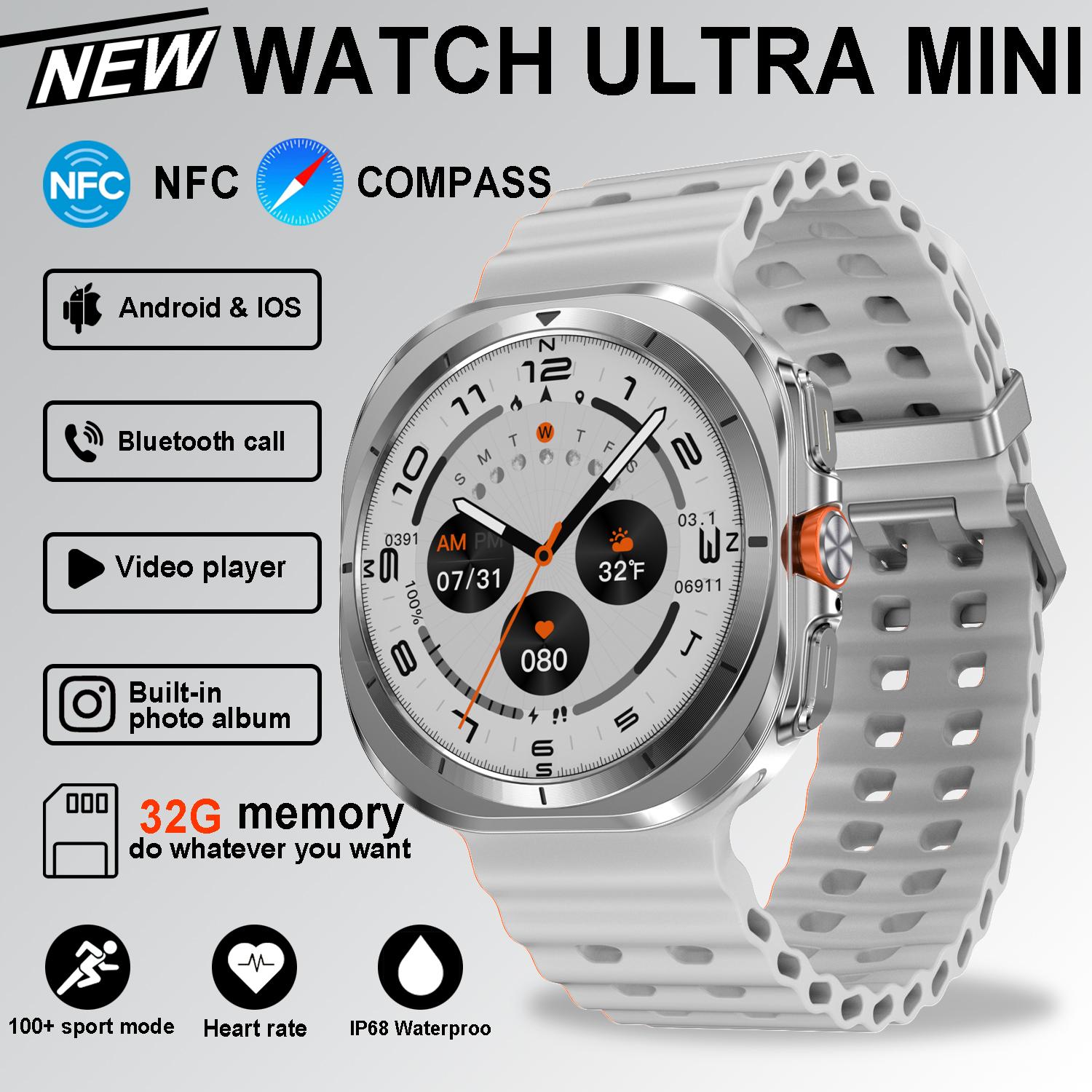 

2025 Новый DT Watch Ultra Умные часы 32 ГБ памяти Локальная музыка Bluetooth-звонок Компас 3D-меню Беспроводная зарядка Серия 7 Умные часы 32G