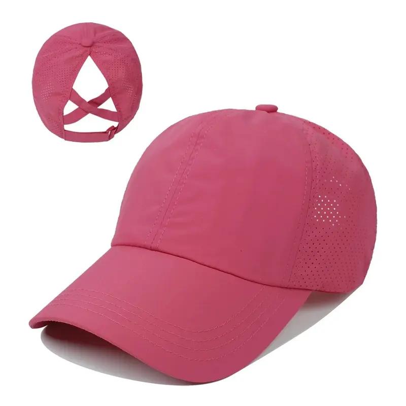 Women's Summer Baseball Cap, Breathable Mesh Sports Hat, Adjustable Solid Color Sun Hat Quick-Dry Casual Unisex Visor with Ponytail Hole