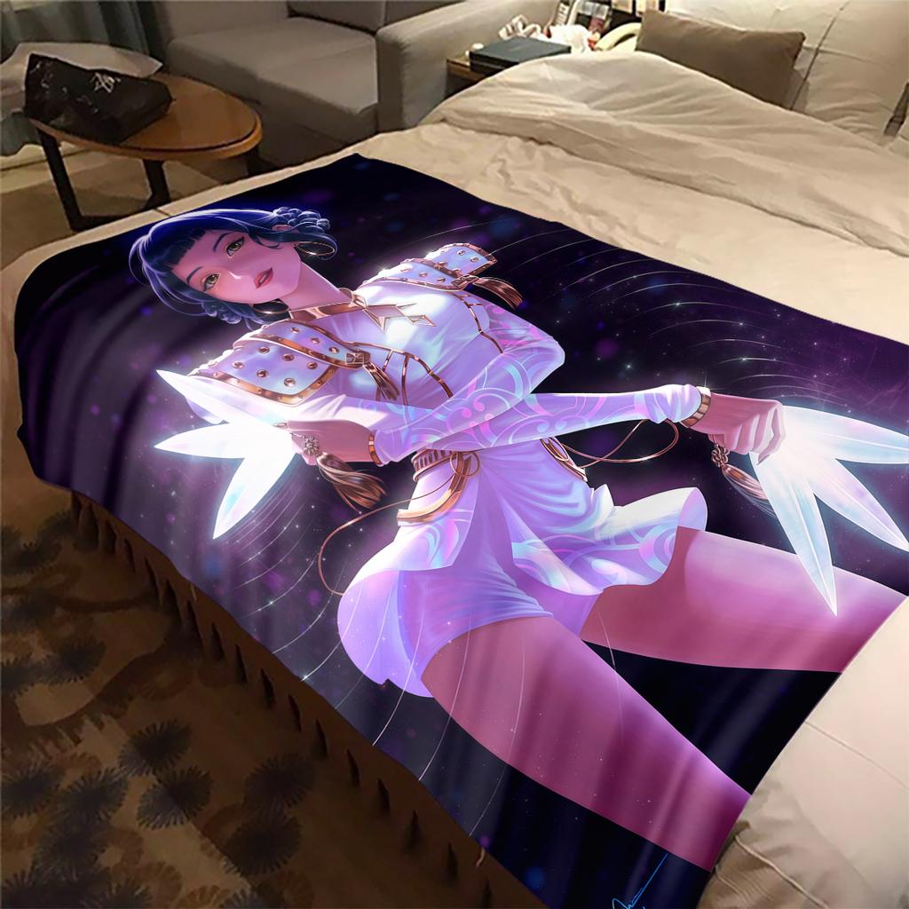 KPop Demon Hunters Zoey Print Flannel Blanket, Warm Comfortable for Bedrooms, Sofas, Beds -HYQ26