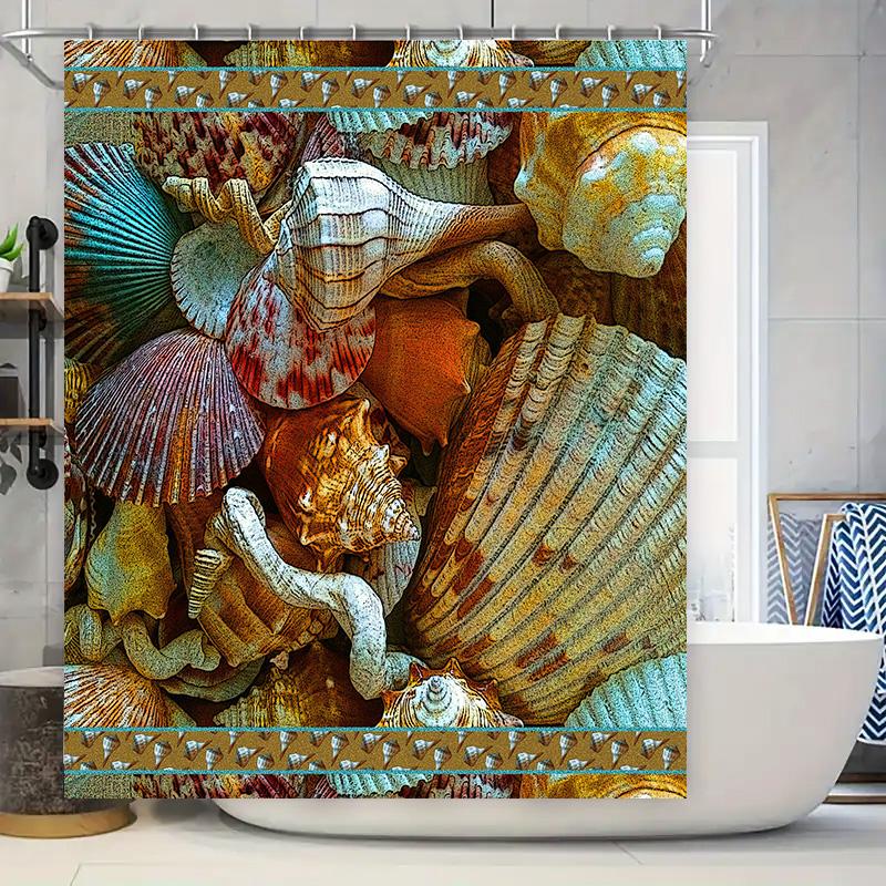 

Sea Shell Shower Curtain Waterproof Fabric Home Decor Item For Bathroom Walls Blue White Orange Red Yellow Purple Colors Availab W60H190(CM)-1 Pcs