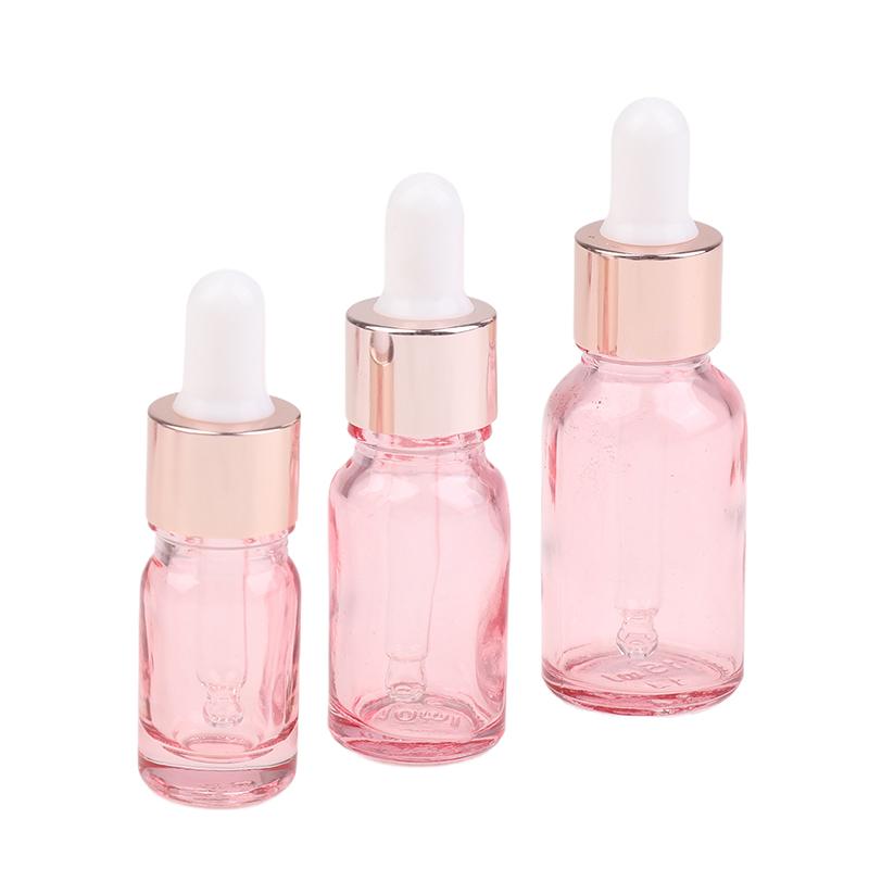 Dropper Bottles Refillable 5-100Ml Rose Lid Cosmetic Container Pink Glass Aromatherapy Liquid Pipette For Essential Massage