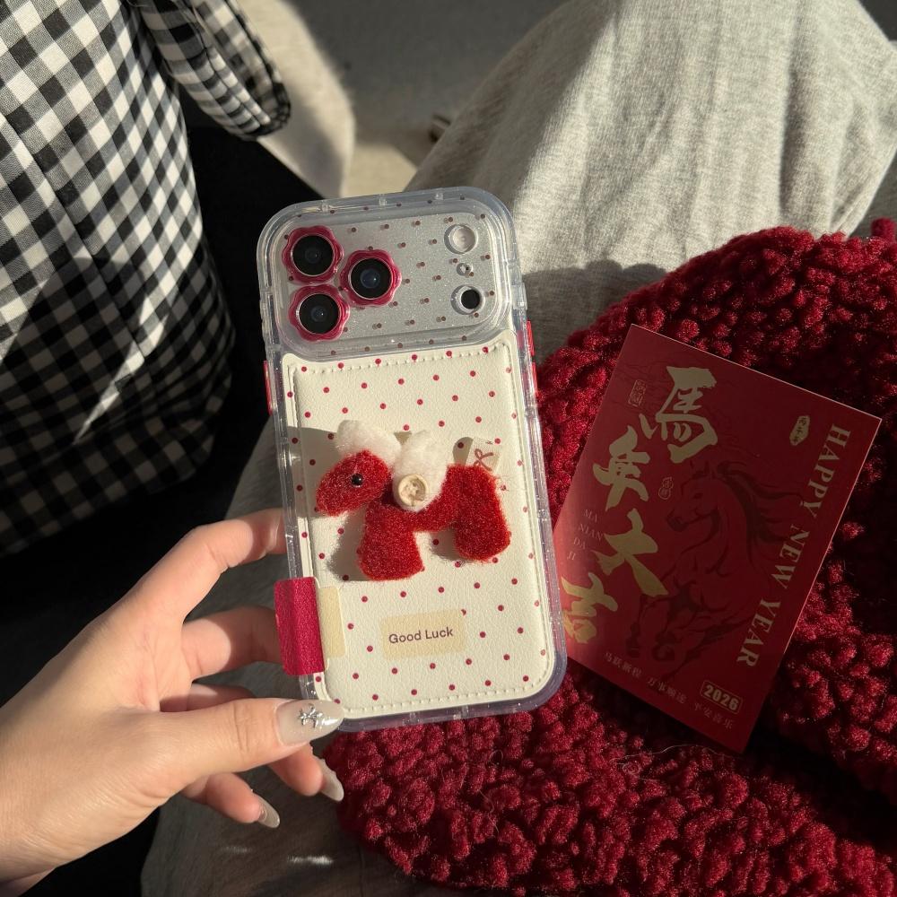 Ins Style Korean Polka Dot Three-dimensional Red Pony for iPhone17promax, Apple 16pro Mobile Phone Case, 15pro, New 14pro Women