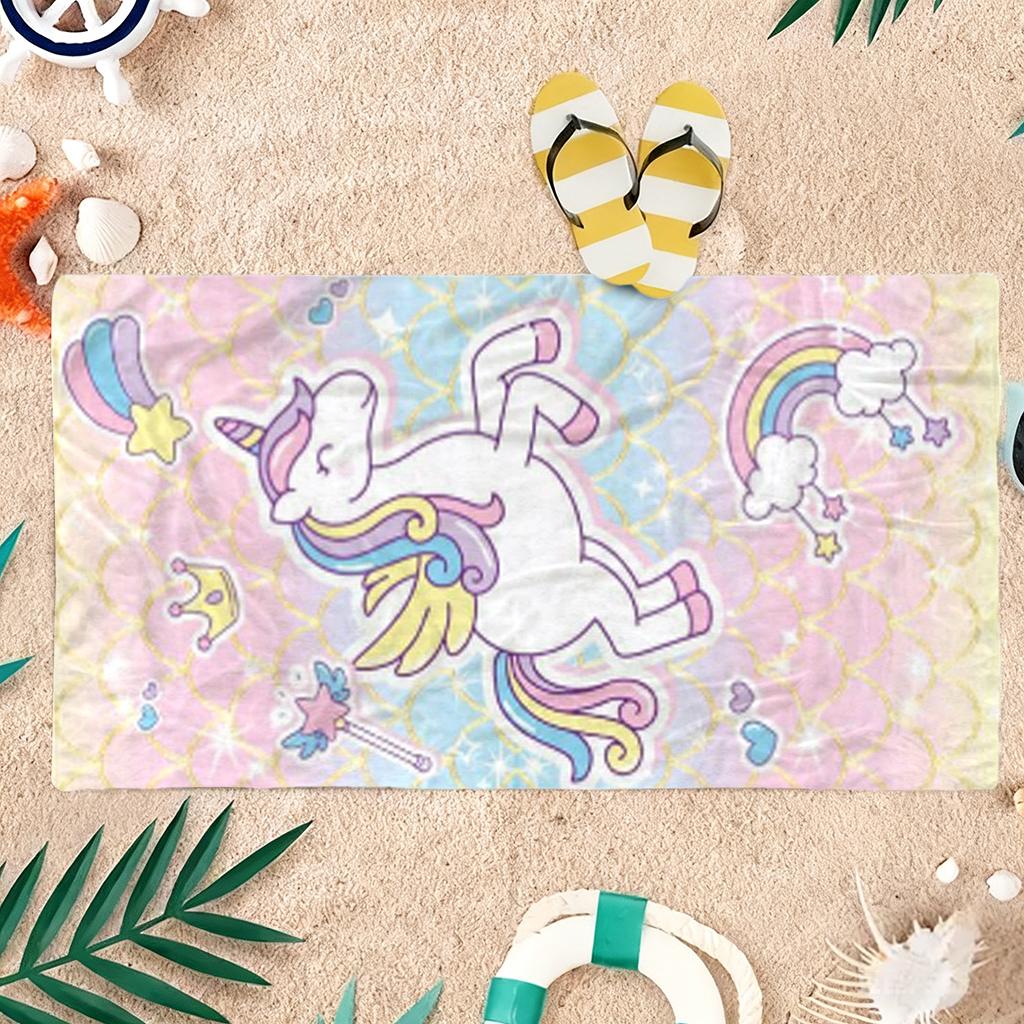 1pc Rainbow Cartoon Unicorn Beach Towel Large Towel Super Absorbent Suitable for Beach Vacation Pool Summer Gift for Friends