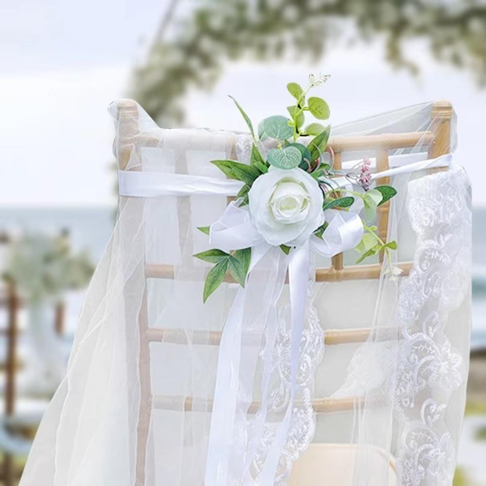 Chiffon Ribbon Artificial Flower Chair Decorations Pew Flowers Wedding Ceremony