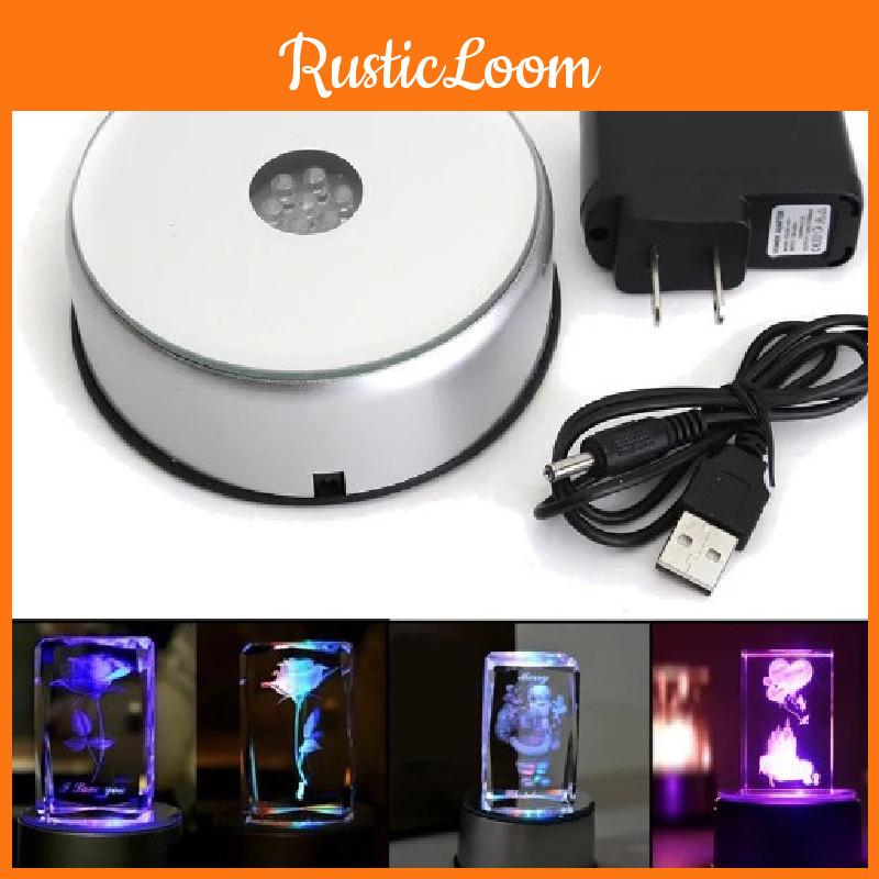 7 Round Led Colorful Rotating Crystal Light Base Electric Battery Stand Display