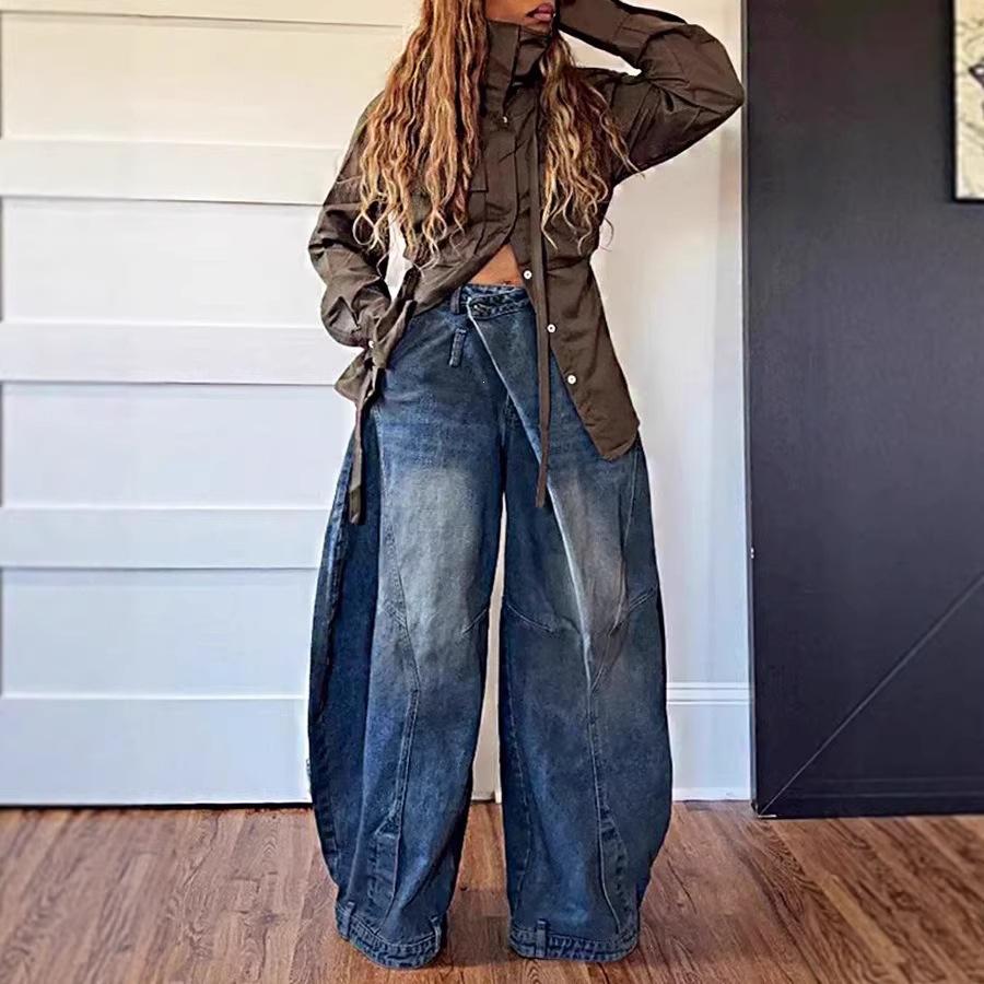 European and American New Retro Old Washed Reverse Waist Women's Jeans Wholesale
