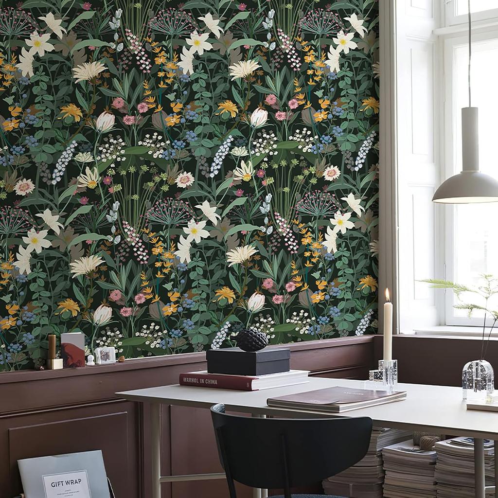 Vintage Floral Peel and Stick Wallpaper Botanical Green Self Adhesive Wallpaper Removable Contact Paper for Bedroom Furniture