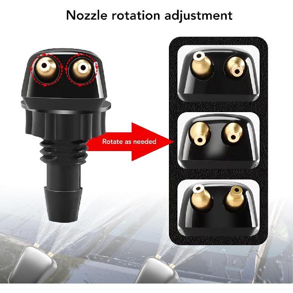 2 PCS Front Windshield Washer Nozzle, Double-hole Straight Column Water Spray Nozzle, Car Wiper Washer Nozzle, Fit for Most Vehicles (Black)