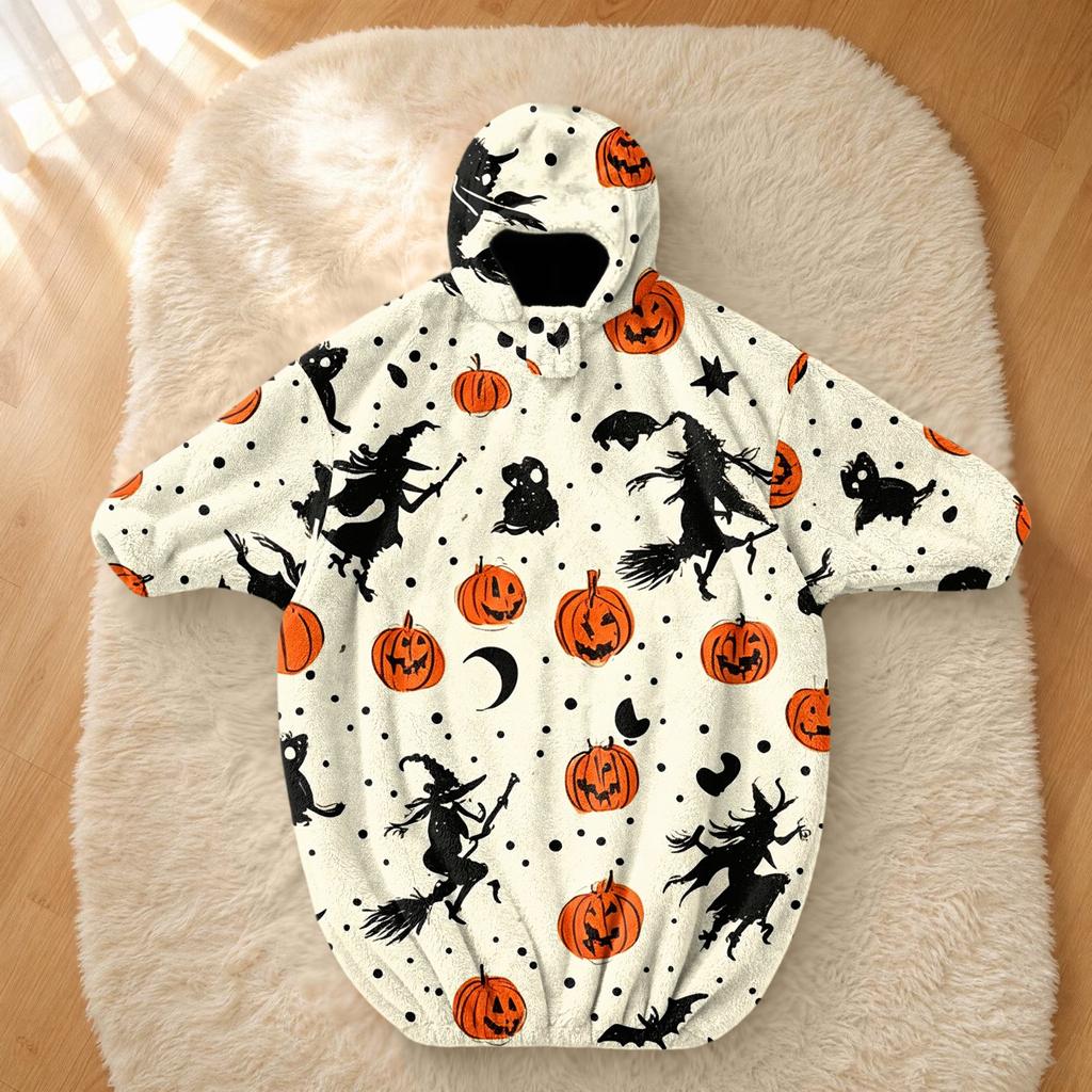 Kids Halloween Printed Flannel Romper Pajama Set for Fun Holiday Sleepwear