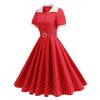 Women's Contrast Color Lapel Slim Fit Polka Dot Open Collar Lace-up Swing Mid-length Dress