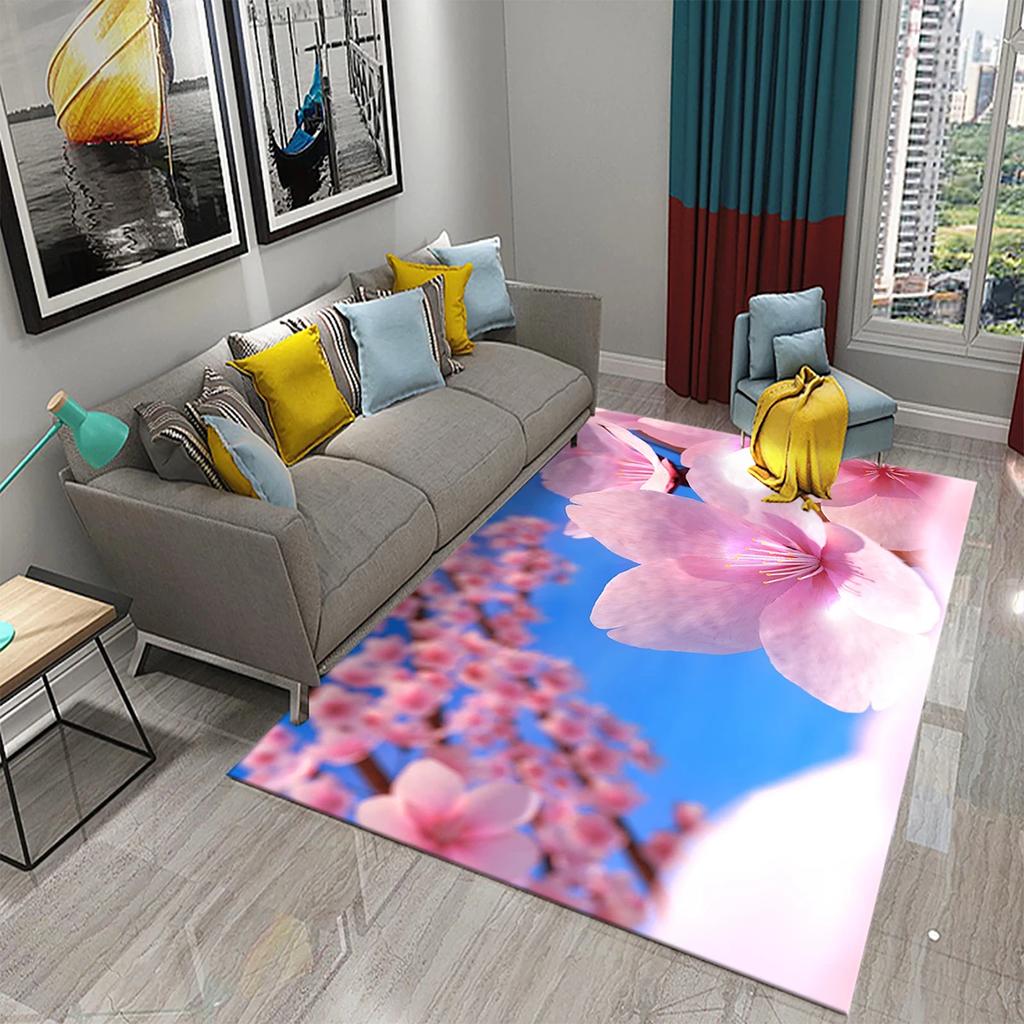 3D Pink Peach Blossom Carpet Living Room Coffee Table Area Mats Balcony Bedroom Decoration Rugs Kitchen Bathroom Anti-slip Rugs