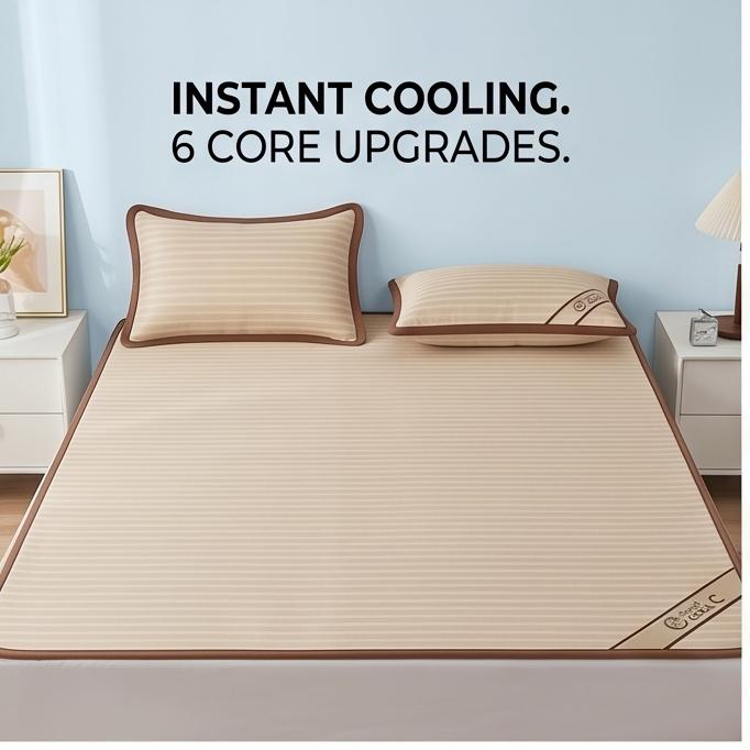 Machine Washable Ice Silk Cooling Mattress Set with 2 Pillowcases, Breathable Summer Bed Sheet for Home Dorm, Soft Fitted Sheet