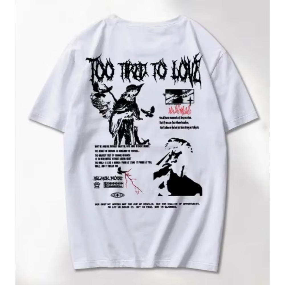 High Quality Cotton Men's Short-sleeved Fashion Hip-hop Rock Retro T-shirt Summer Oversized Crew Neck Top Men's Unisex