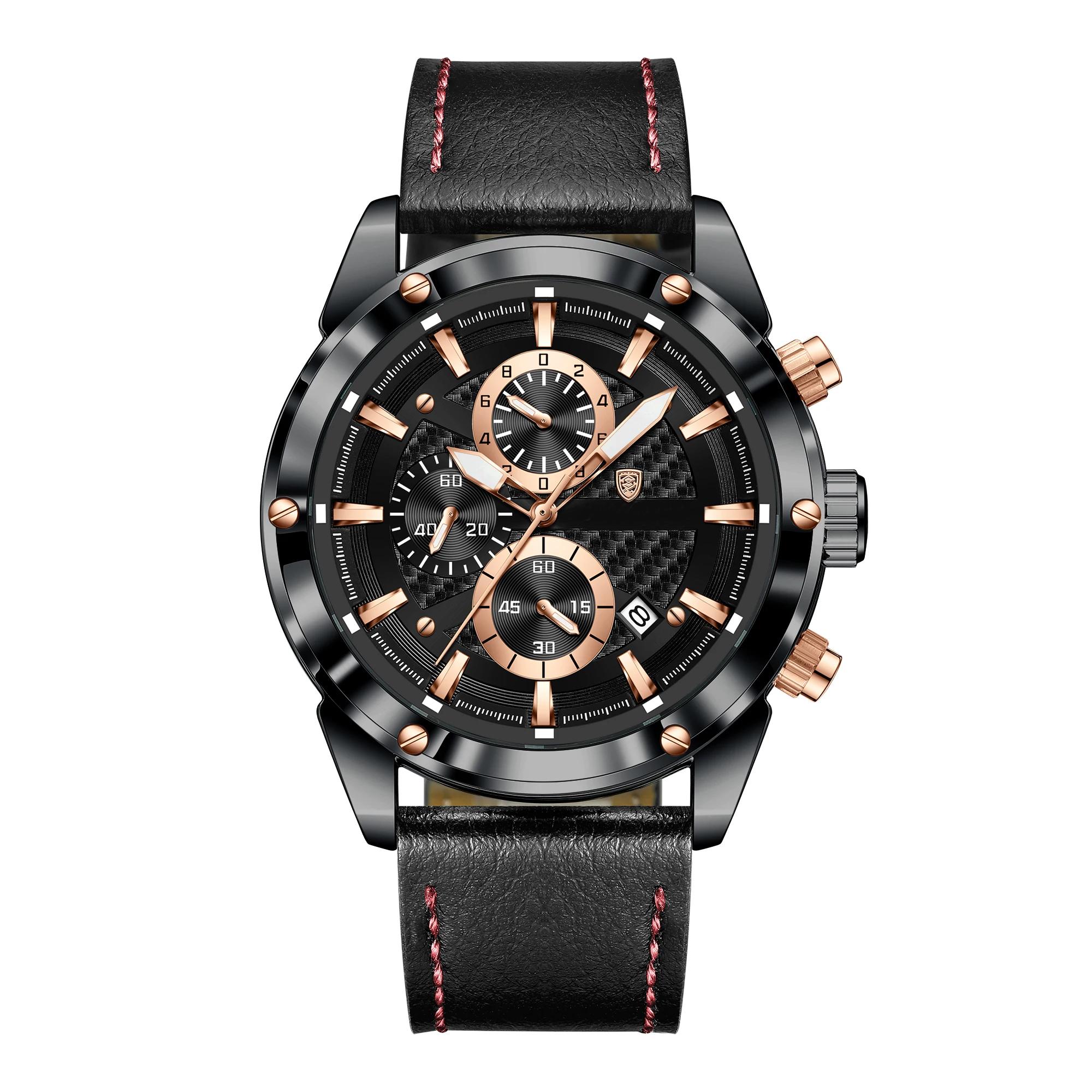 

Спортивные мужские наручные часы Военные кварцевые мужские часы Водонепроницаемые Люминесцентные Хронограф Дата Кожаные часы