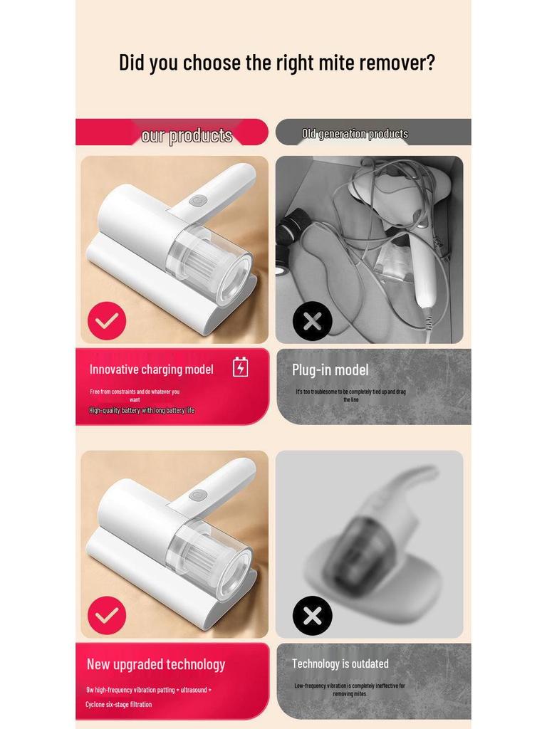 Wireless UV Vacuum Cleaner for Beds: Strong Odor & Dust Mite Removal with Sterilization