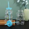 Yousheng Bear Glass Sippy Cup with Leak-Proof Lid Straw Cute Bear Glass Mug for Juice Milk Tea Smoothies Creative Bear-themed Drinkware