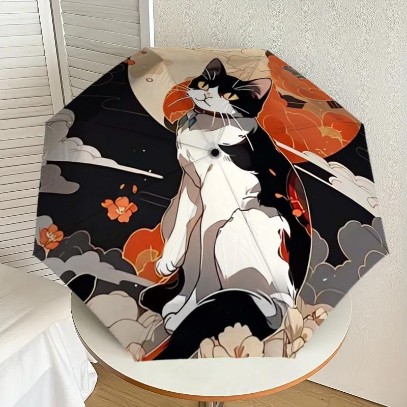 

1pc Japanese Cat Moon Night Flowers Umbrella with Plastic Handle,Suitable for All Seasons Home Travel Outdoor UmbrellaDD637