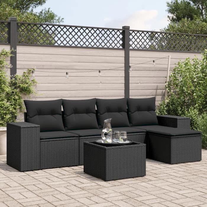 VidaXL Salon de Jardin avec Coussins 6 pcs, Canapés de Terrasse, Ensemble de Meubles de Patio, Mobilier d'Extérieur, Noir 3254832