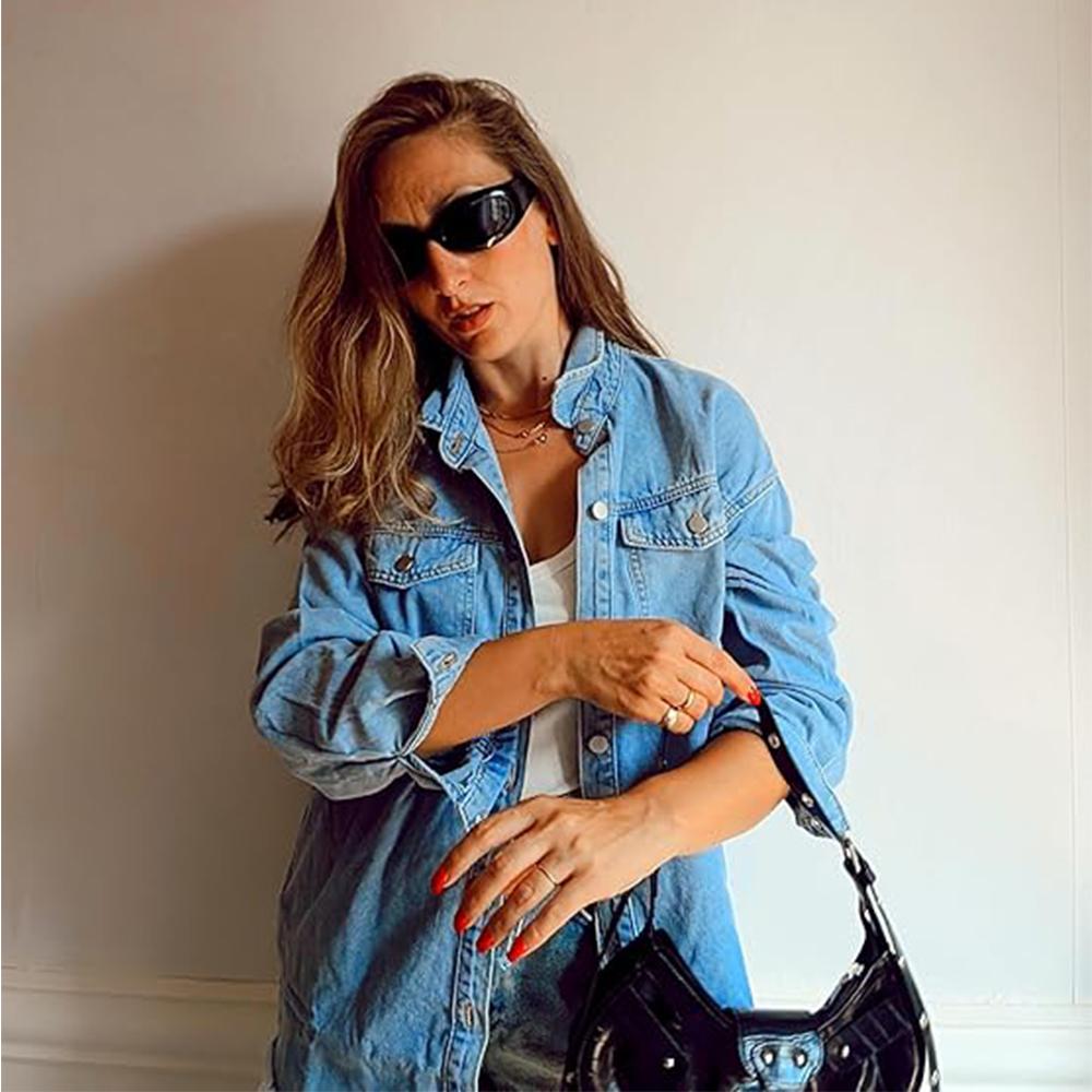 Dámská nadměrná džínová bunda ležérní džínové košile s dlouhým rukávem distressed džínová bunda podzimní outfity