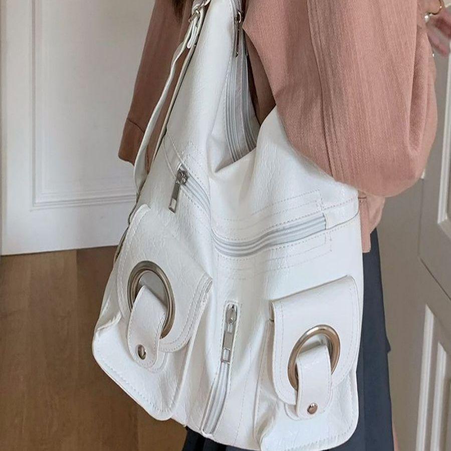 Simple, Individual, Versatile and Fashionable, Zipper Pocket, PU Leather Tote Bag, Single-shoulder Bag, Commuting Large-capacity Backpack