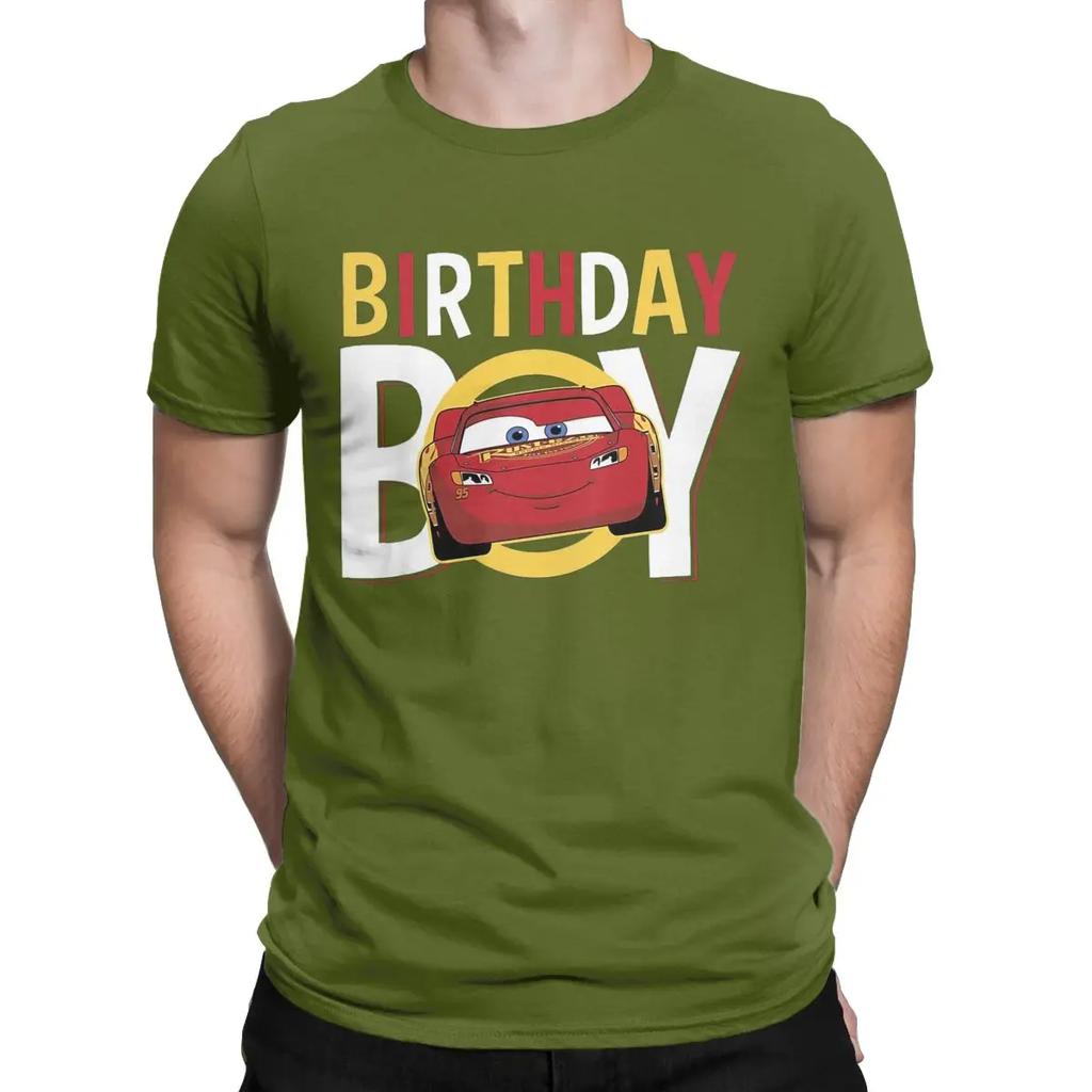 Pixar Cars Birthday Boy Lightning McQueen Men T Shirt Vintage Tee Shirt Short Sleeve Crew Neck T-Shirts 100% Cotton Idea Tops
