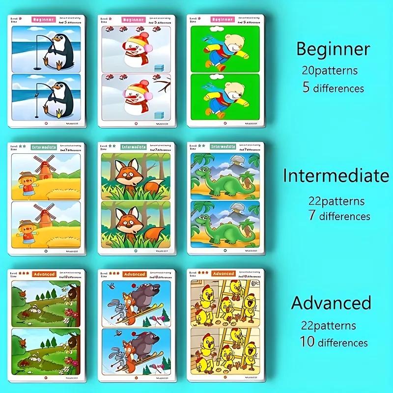 Fun Concentration Training Game for Kid Find The Differences in The Pictures That Can Be Erased Puzzle Board Game Card